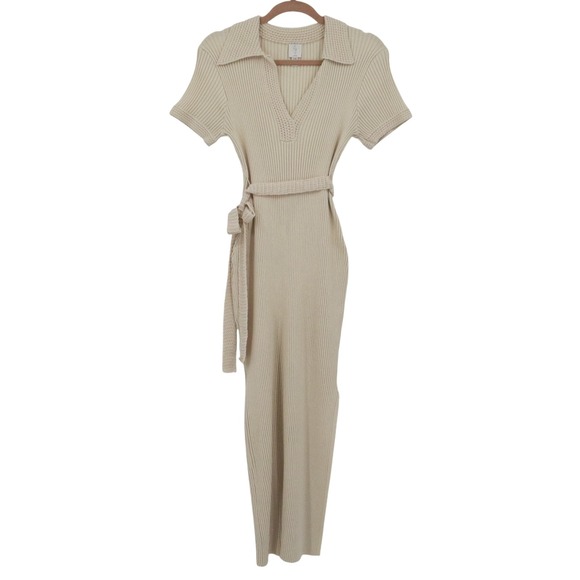 Joie Dresses & Skirts - Joie Knit Midi Dress Womens L Beige Ribbed Classic Boho Staple Casual Chic